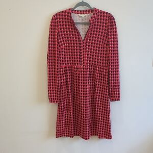 Boden Red Geometric Mod Retro V Neck Jersey Dress US 10 Preppy Boho Artsy Shift